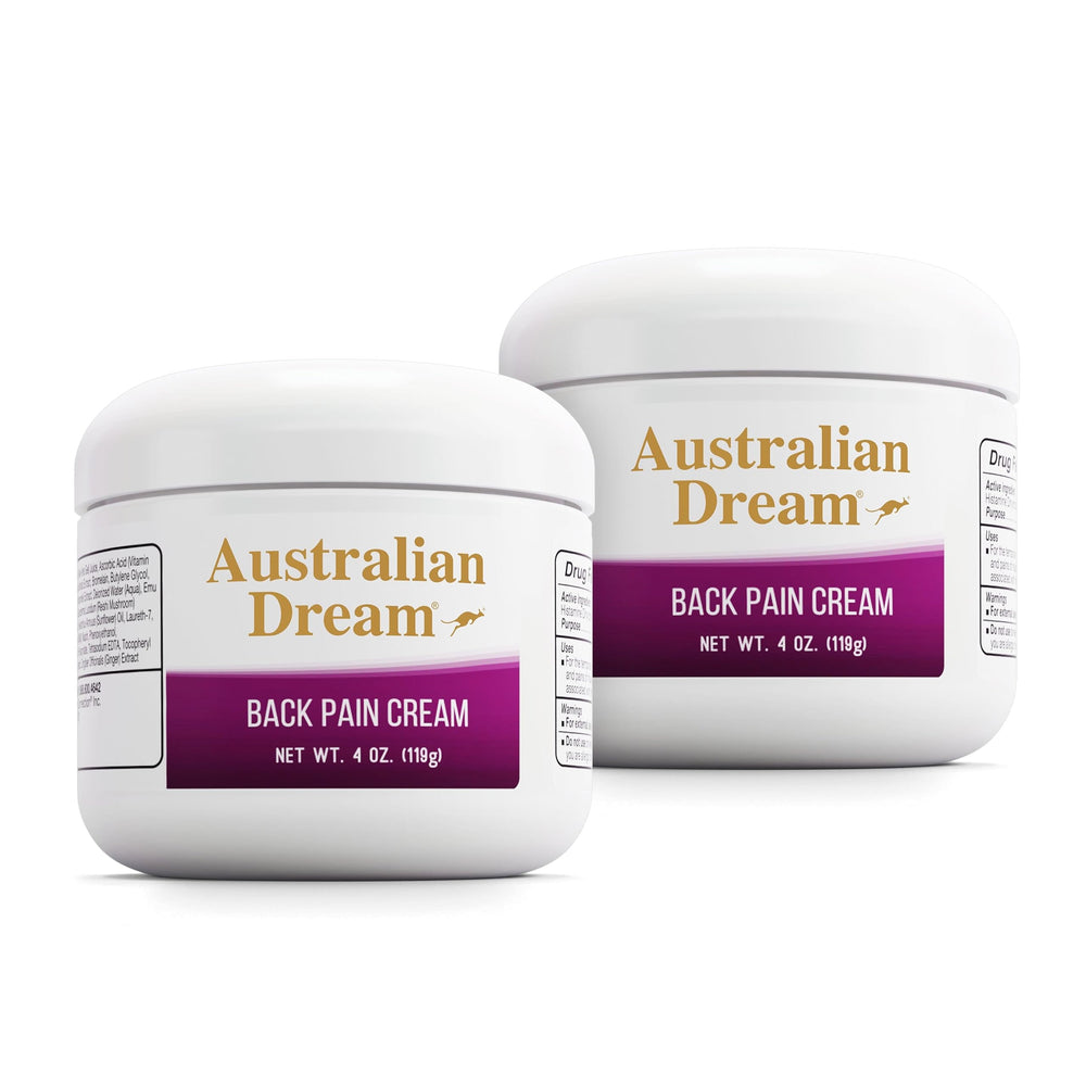 Australian Dream back pain cream bottle for targeted muscle relief.