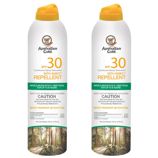 Australian Gold SPF30 continuous spray bottle for sun and bug protection outdoors