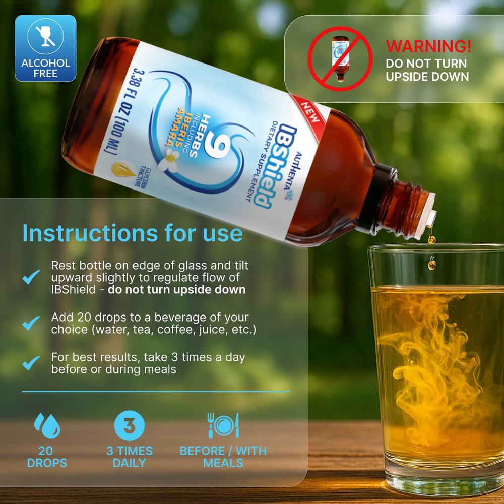 IBShield tincture in amber glass highlighting glycerin base