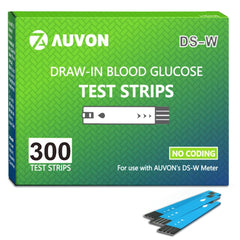 AUVON DS-W test strips in a 300-count bottle for consistent testing.