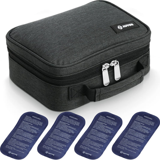 AUVON insulin cooler travel case with four 160g ice packs maintains cold conditions during travel