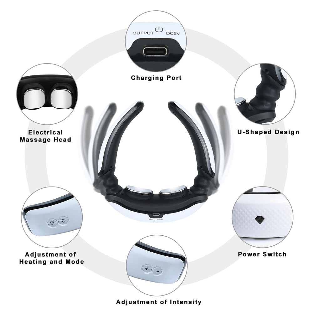 Auxoliev neck massager in action on desk or in transit for on the go relief