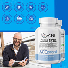 Avani Health AGEprost capsules close-up for convenient daily intake.