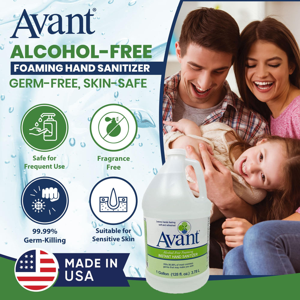 Avant foaming hand sanitizer dispensing action shows quick, thick foam covering hands.