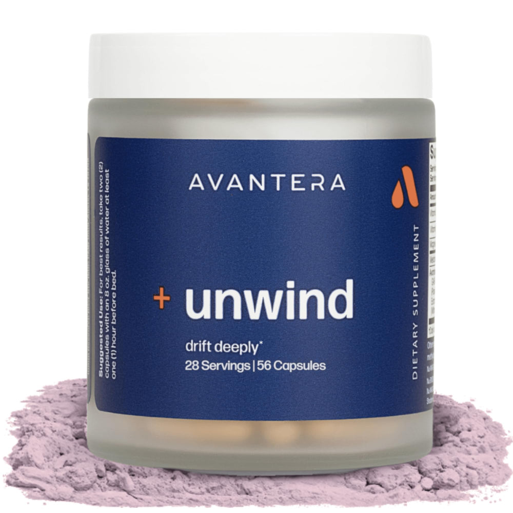 Avantera Unwind bottle front view promoting calm evenings.
