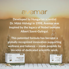 Avemar fermented wheat germ tablets pack emphasizes vegetarian, gluten-free formulation for everyday wellness.