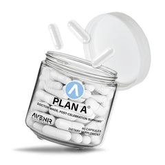 Avenir Nutrition Plan A bottle front view for post‑celebration relief and morning restoration.
