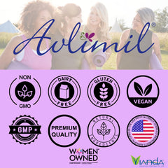 Avlimil Hormone Balance ingredients pack, emphasizing natural isoflavones and herbal blend.