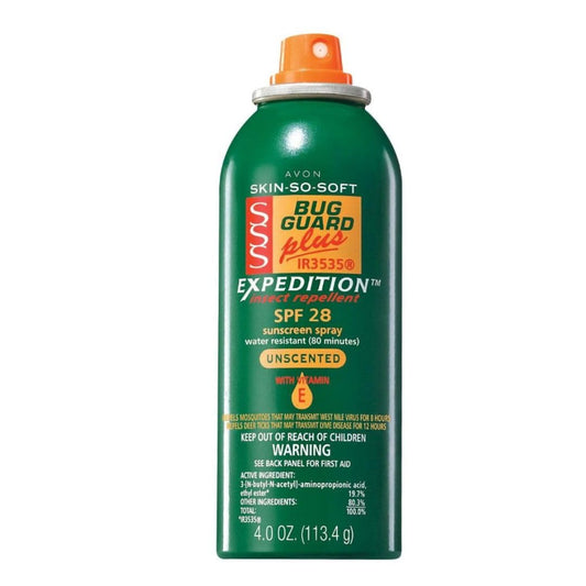 AVON Skin So Soft Bug Guard Expedition spray bottle ready for outdoor mosquito protection.