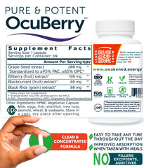Awakened.energy OcuBerry label showcasing no fillers or artificial additives