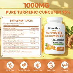 Awjsde Biorootlabs turmeric capsules close-up, easy to swallow and potent