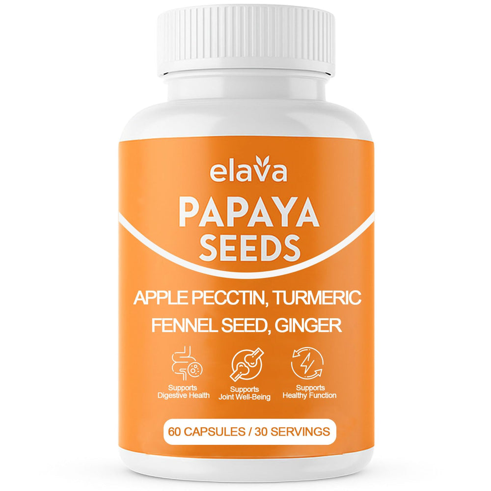 Awjsde Elava Papaya Seeds Capsules bottle for gentle daily digestion.