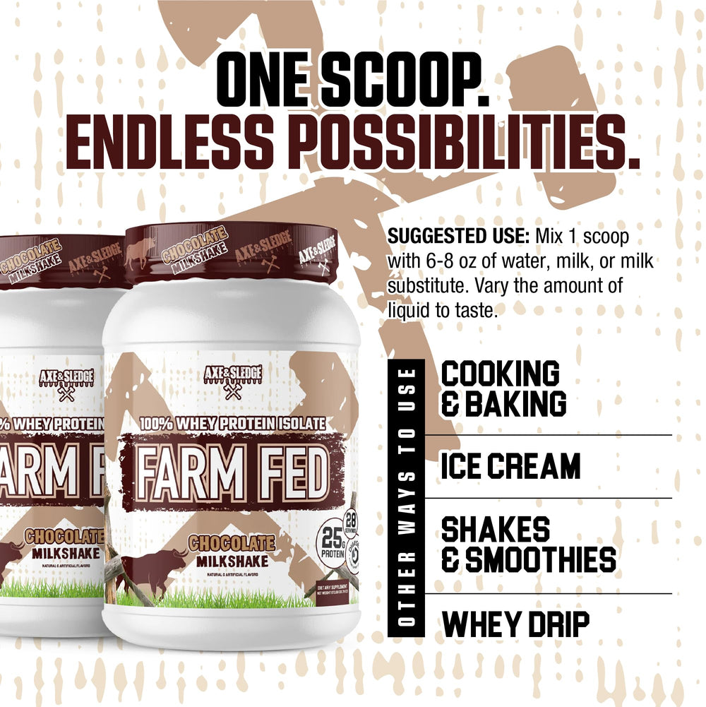 Axe & Sledge Farm Fed non-GMO badge on packaging.