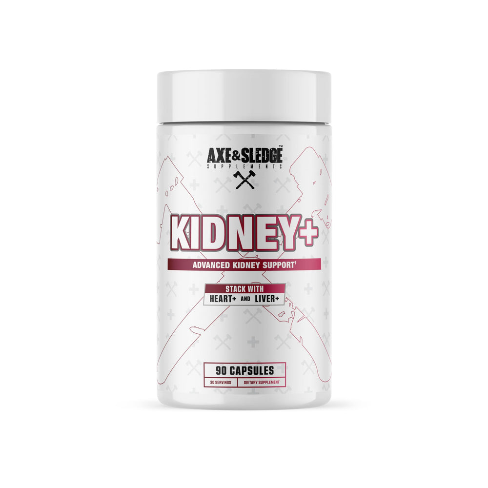 Axe & Sledge Kidney+ bottle front shows label and daily kidney support use