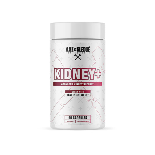 Axe & Sledge Kidney+ bottle front shows label and daily kidney support use