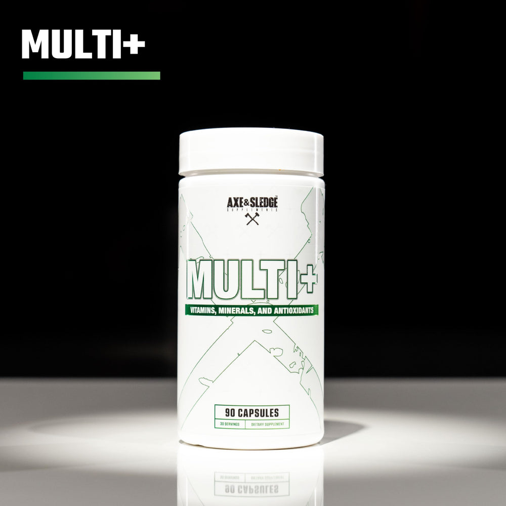Axe & Sledge Multi Plus label closeup detailing the 24 vitamins and minerals