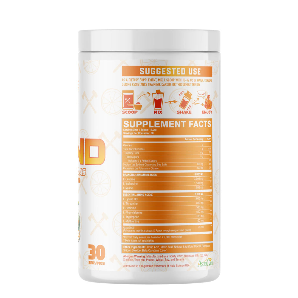 The Grind orange-sherbet flavor powder ready to mix for a refreshing drink.