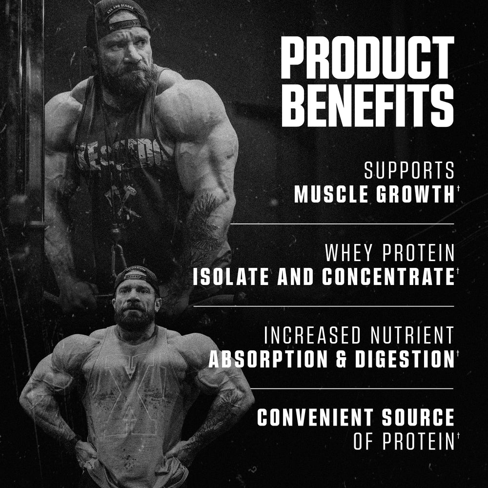 Axe and Sledge WHEY MORE label closeup on packaging