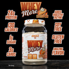 Axe and Sledge WHEY MORE scoop highlighting premium protein blend