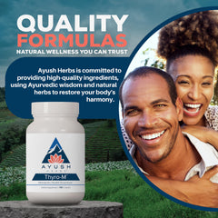 Ayush Herbs Thyro-M label detail showing dosage and nutrition information.