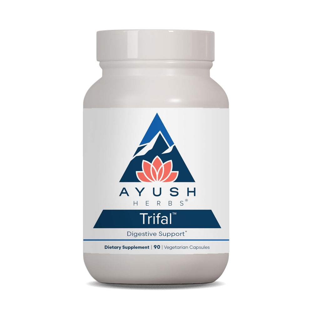 Ayush Herbs Trifal Digestive Support bottle label featuring amla for balanced digestion