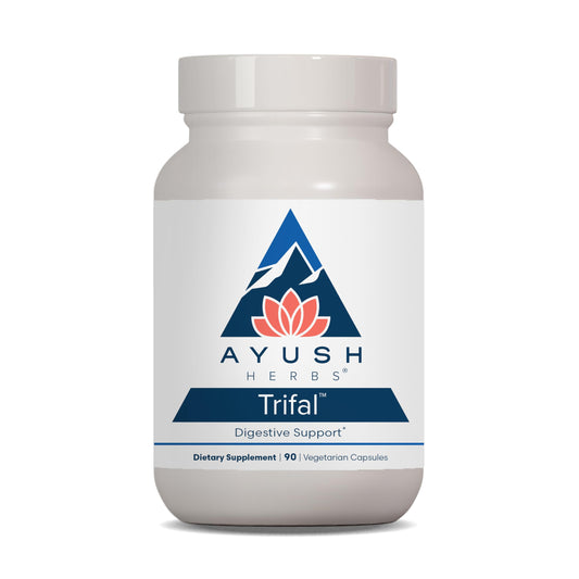 Ayush Herbs Trifal Digestive Support bottle label featuring amla for balanced digestion
