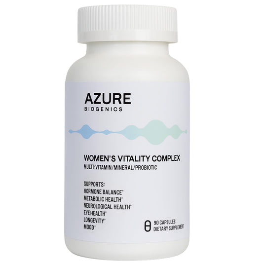 Azure Biogenics All-in-One Multivitamin bottle supports daily vitality and bone health.