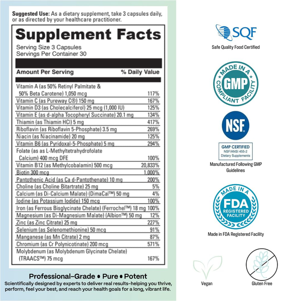Azure Biogenics All-in-One Multivitamin digestive health scene emphasizes cranberry and probiotics.