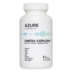 Azure Biogenics Omega-3 mini softgels offer easy daily use for potential brain and heart support.