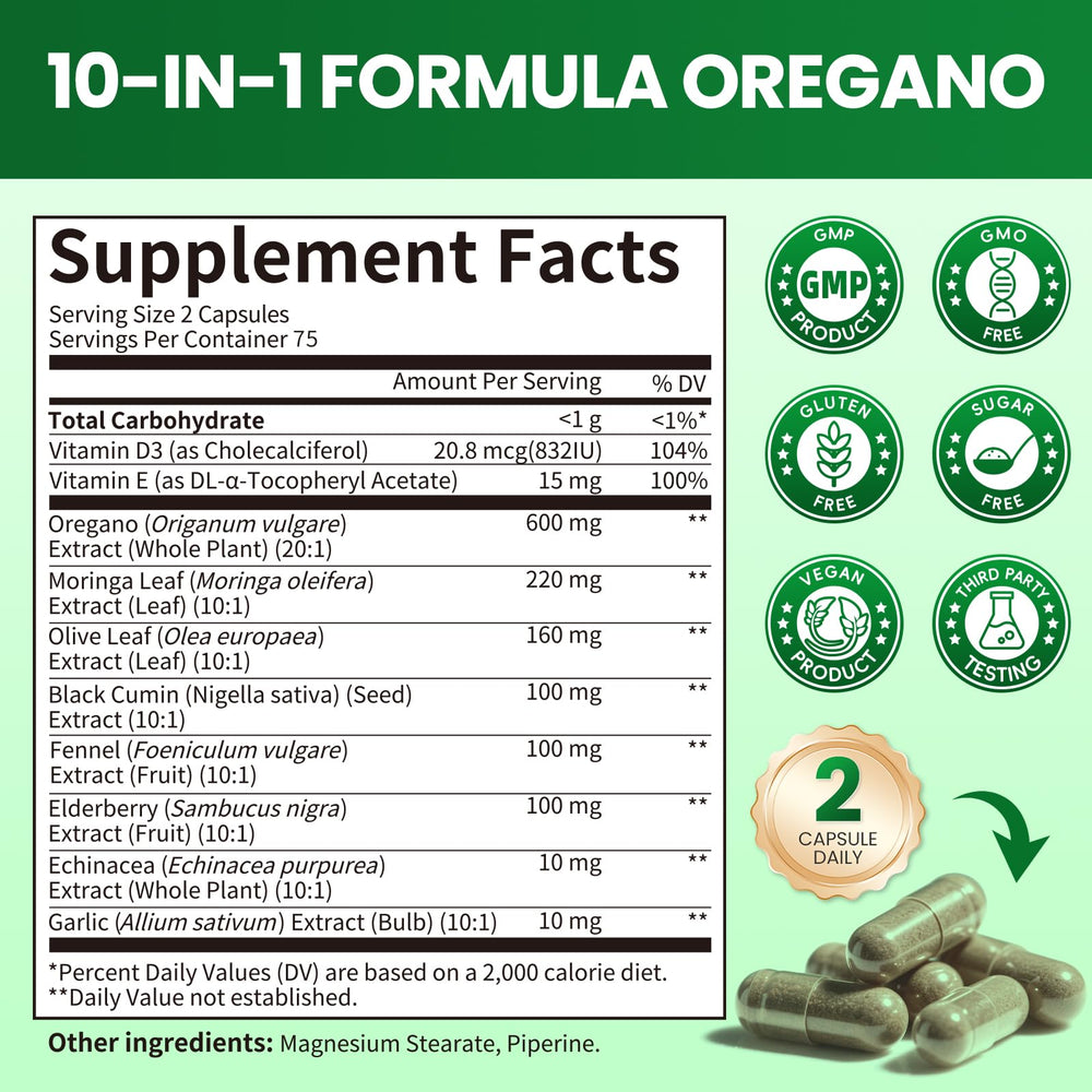 B BEWORTHS oregano oil capsules close-up showing capsules and bottle