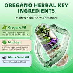 B BEWORTHS oregano oil packaging label highlighting key ingredients