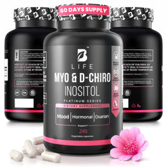 Myo-inositol and D-chiro inositol capsules on packaging for daily use.