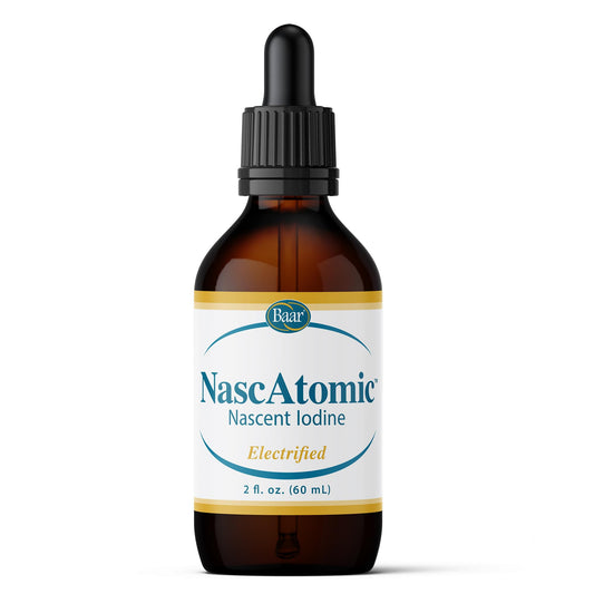 Baar NascAtomic iodine bottle with nascent formula for daily use and energy potential.