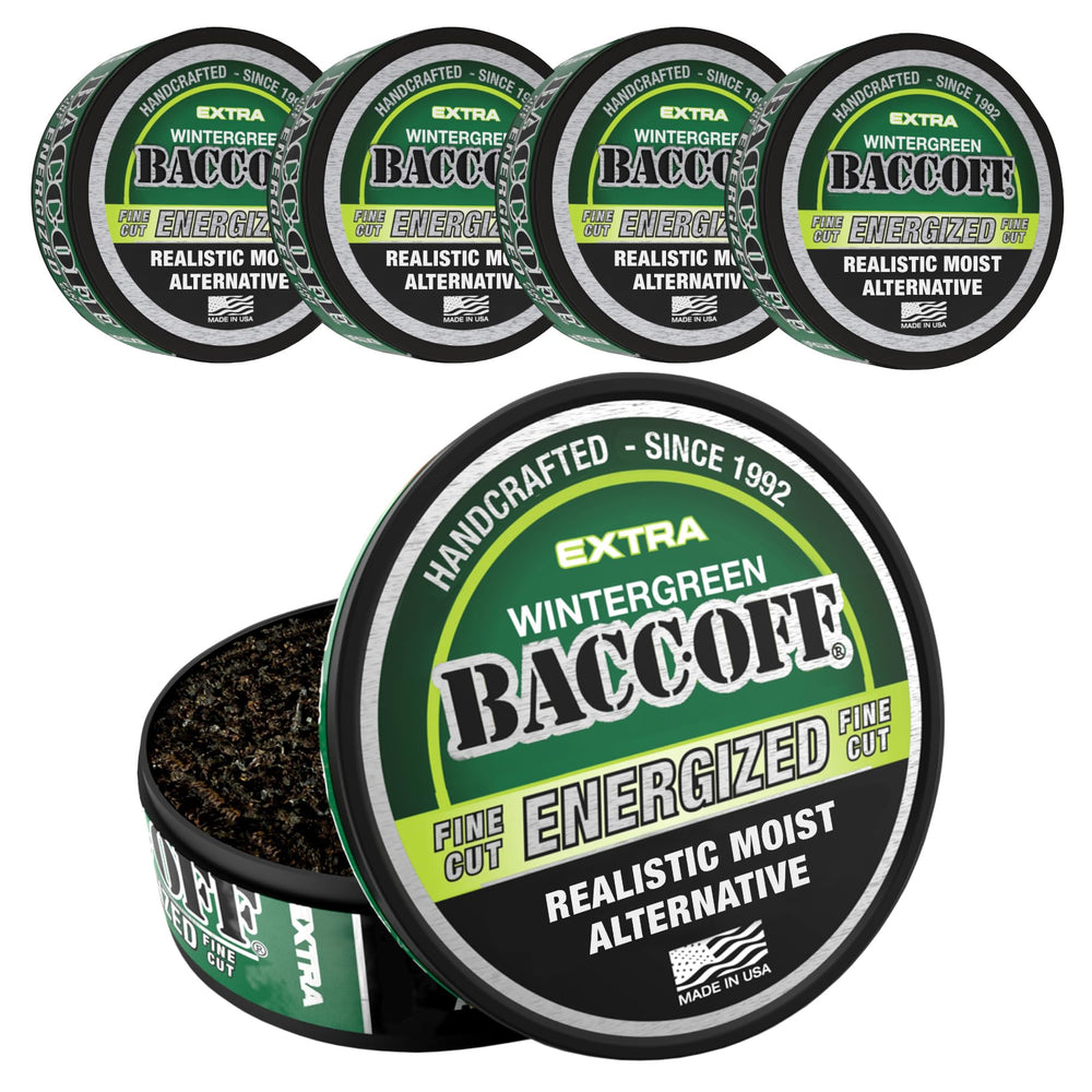 BACC OFF Extra Wintergreen Energized Fine Cut can packaging for quick refresh