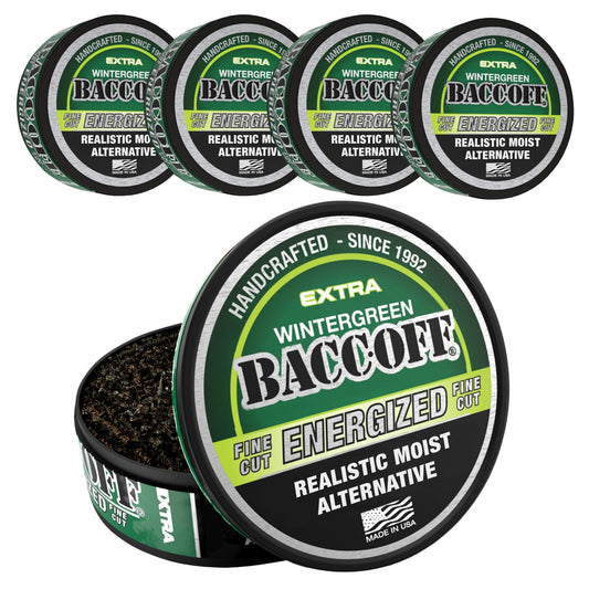BACC OFF Extra Wintergreen Energized Fine Cut can packaging for quick refresh