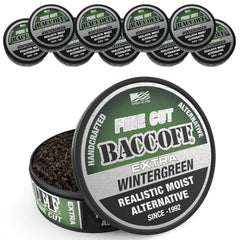 BACC OFF Extra Wintergreen Fine Cut can displays bold flavor in a familiar can
