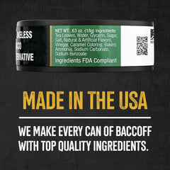 BACC OFF Wintergreen Pouches label close-up highlights rich wintergreen notes.
