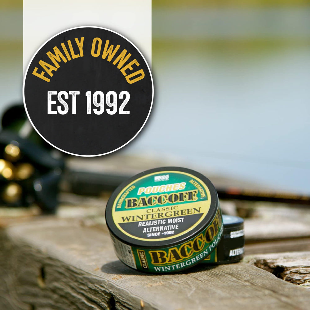 BACC OFF Wintergreen Pouches texture close-up suggests premium food-grade packaging.