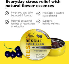 Close-up of Bach Rescue Pastilles packaging with sugar-free lozenges