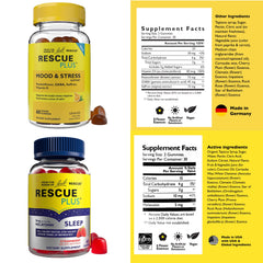 Bach Rescue Plus Mood & Stress Gummies pack shows natural blend for daily resilience.