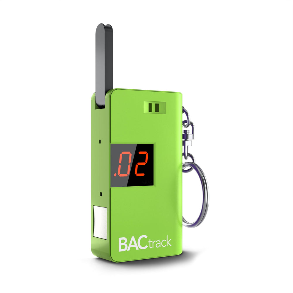 BACtrack Keychain Breathalyzer front view shows quick BAC results for on-the-go testing.