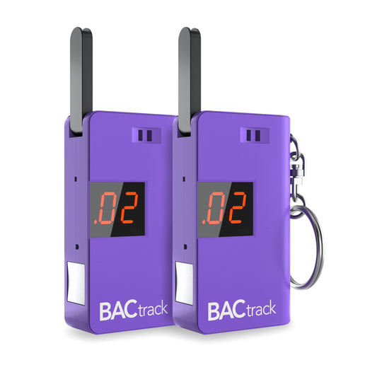 BACtrack Keychain Breathalyzer Purple 2-Pack, compact for discreet personal testing.