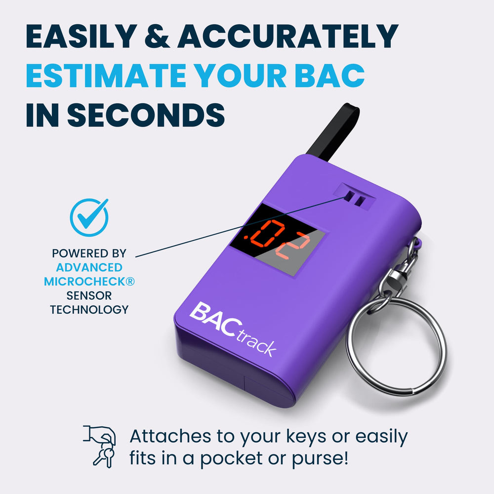 BACtrack Keychain Breathalyzer Purple 2-Pack side view showing pocket-ready design.