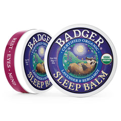 Applying Badger Sleep Balm to lips shows gentle moisture and formula.