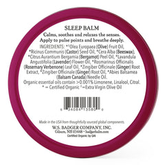 Close-up of Badger Sleep Balm tin open, creamy texture and calming aroma.