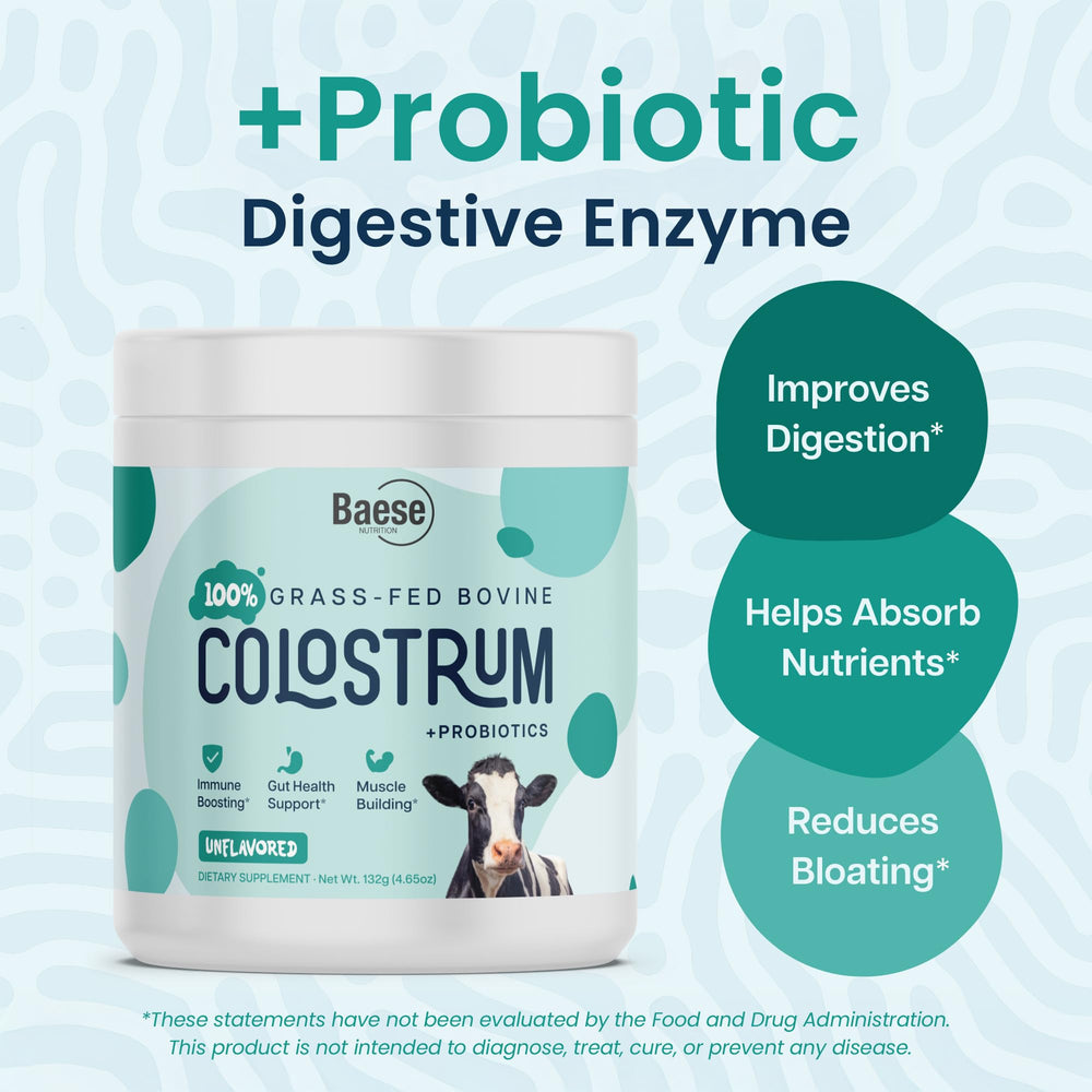 Baese Nutrition colostrum powder stirred into a smoothie