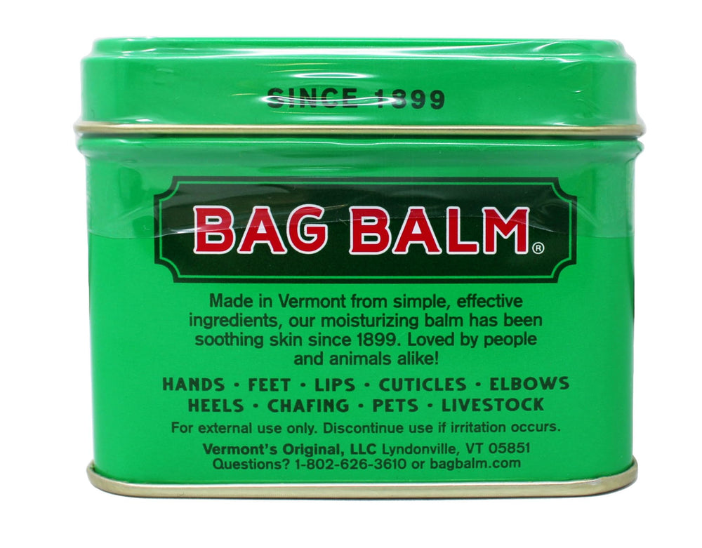 Bag Balm Original Ointment label close-up, quick care reference.