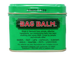 Bag Balm Original Ointment label close-up, quick care reference.