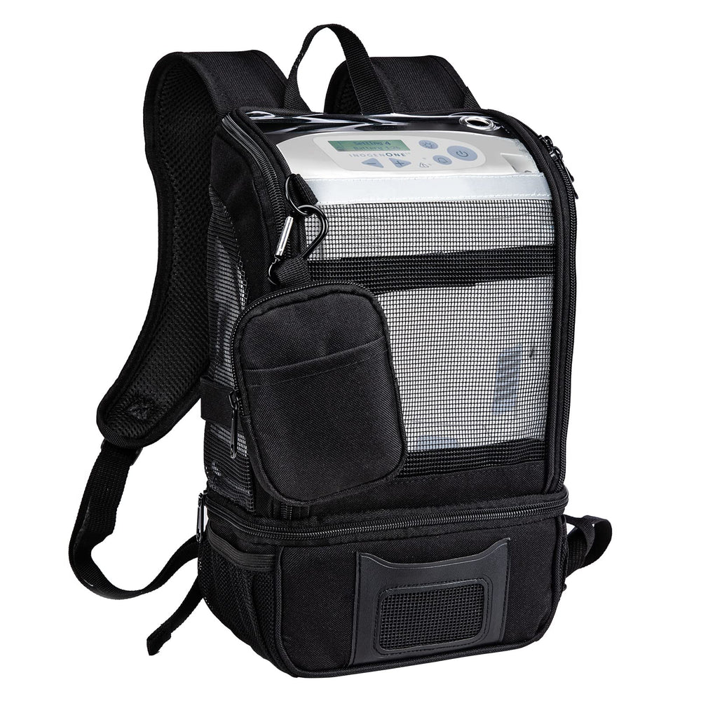 BAGSFY oxygen backpack top cover enabling quick access to Inogen One G5 controls