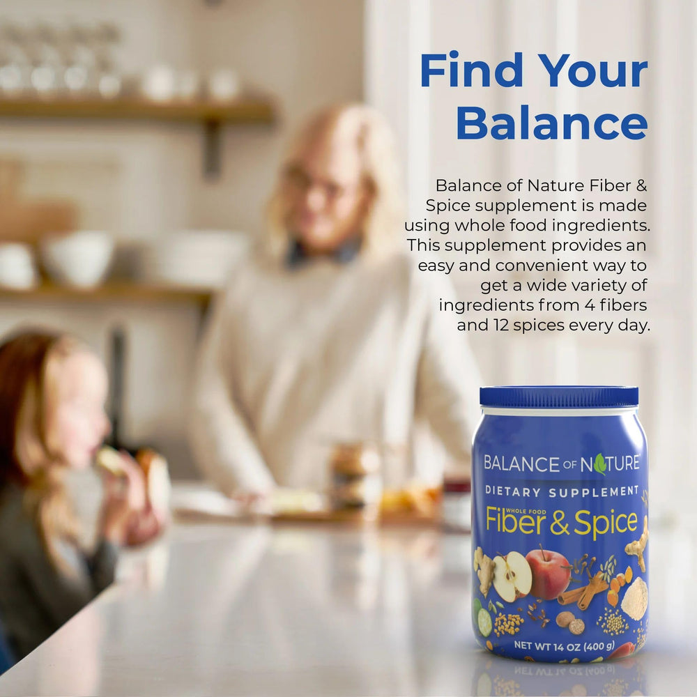 Balance of Nature Fiber & Spice turmeric and spice blend highlighted in the powder.
